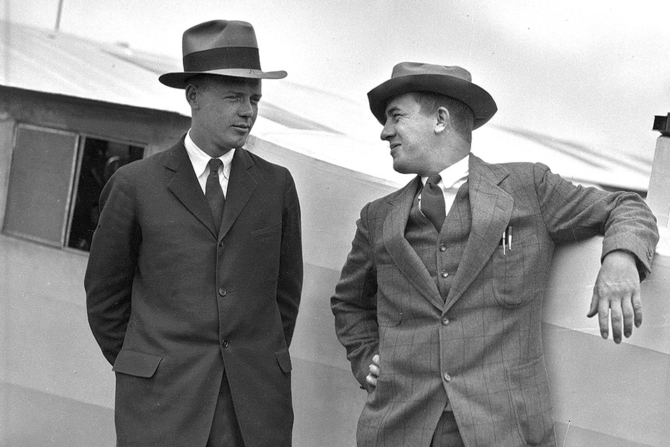 Lindbergh (left) and Ryan Aeronautical president B.F. Mahoney chat. (©1927 by The San Diego Union-Tribune/ZUMA Press)