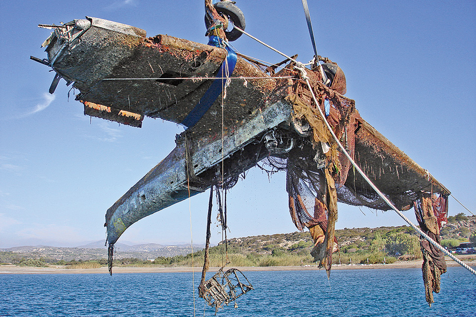 This Ju-87, recovered off Rhodes in 2006, is thought to be one of the Americans’ victims. (Hellenic Air Force Museum/AVM George J. Beldecos, HAF)