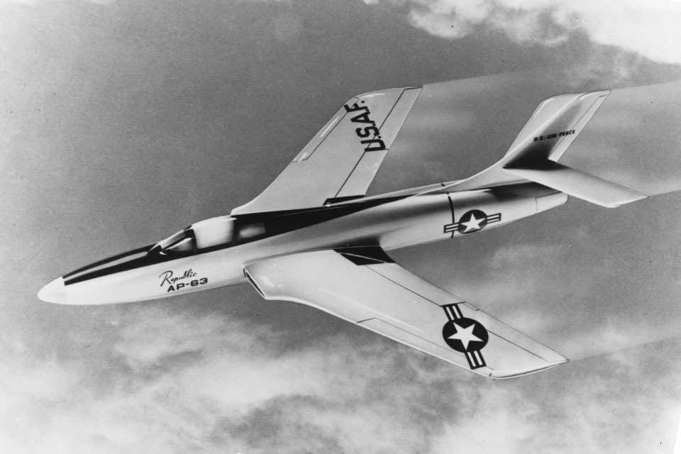 Republic’s original concept for the fighter-bomber, the AP-63 was essentially an enlarged RF-84F with an internal weapons bay. (U.S. Air Force)