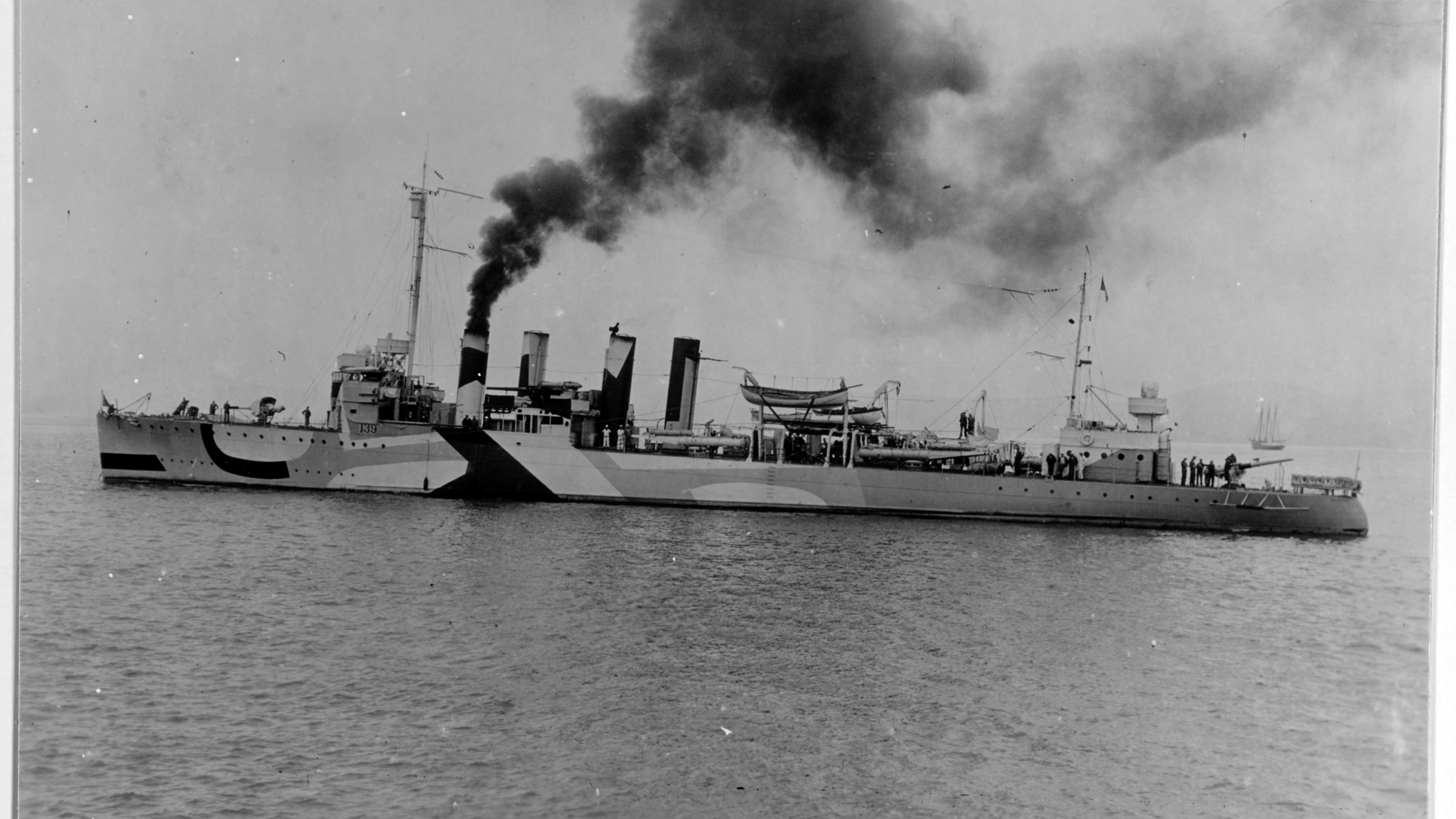 USS Ward was a World War I-era destroyer recommissioned for service in World War II. Best known for depth-charging a Japanese midget submarine just outside Pearl Harbor, Ward spent the war as a auxiliary personnel destroyer, reconfigured as a fast troop transport. The APDs were nicknamed Green Dragons because of their green paint base and camouflage scheme. Ward was attacked and suffered severe damage during the Leyte campaign in 1944. She was deliberately sunk December 7, 1944. (Naval History and Heritage Command)