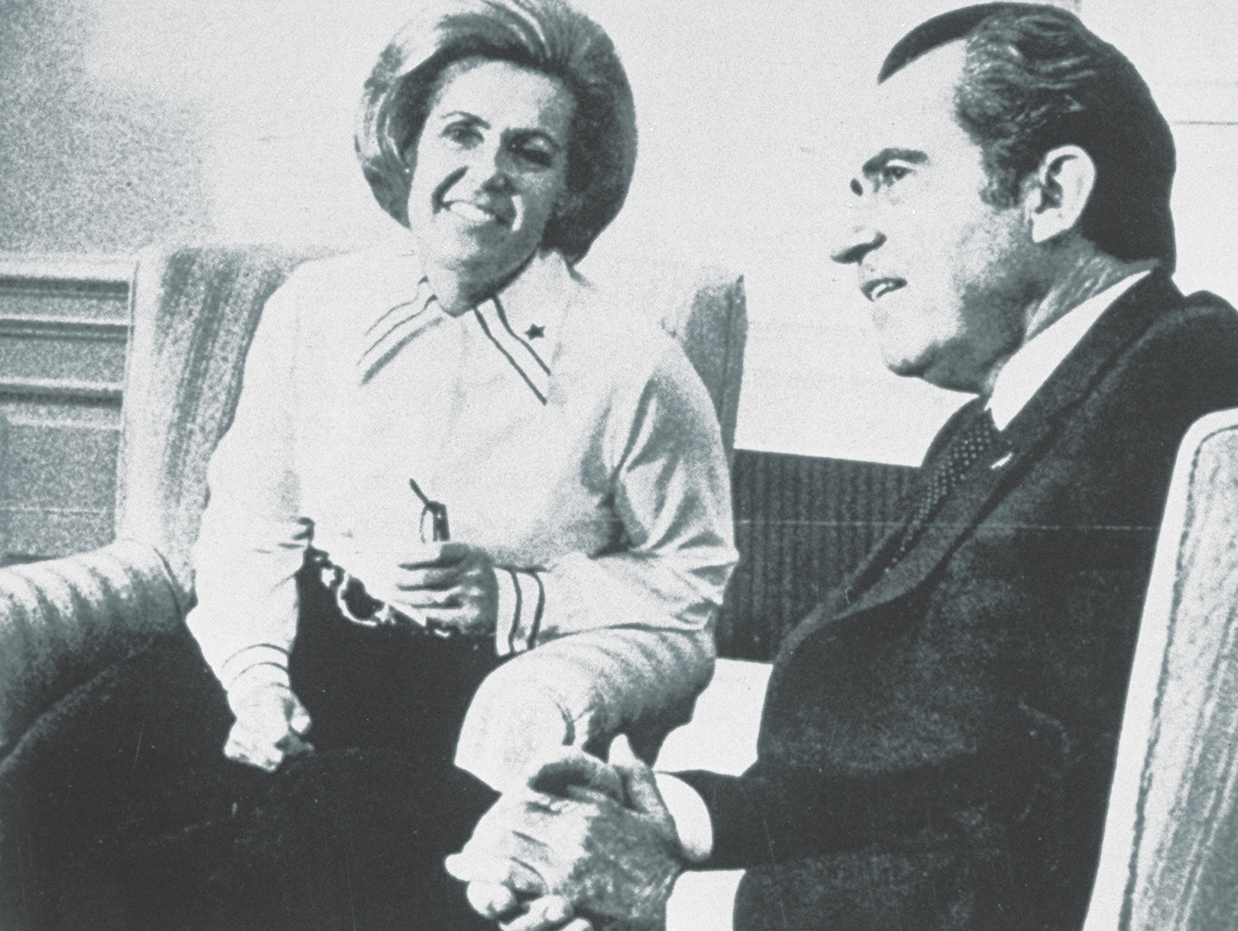 Sybil Stockdale, the leader of the POW wives, shown with President Richard Nixon in 1972, continually pressured the administration to make POWs a priority. (Kim Komenich/The Life Images Collection via Getty Images)