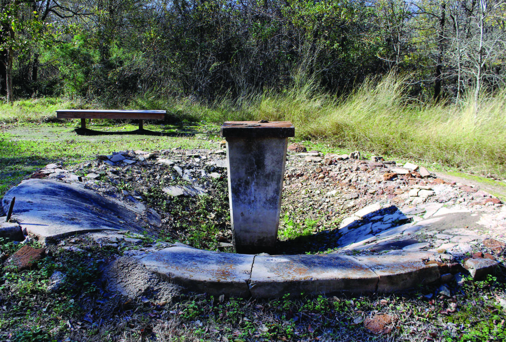 Only remnants remain of the 12 stone fountains that Camp Hearne’s POWs built in their ample leisure time. (Gerald E. McLeod)