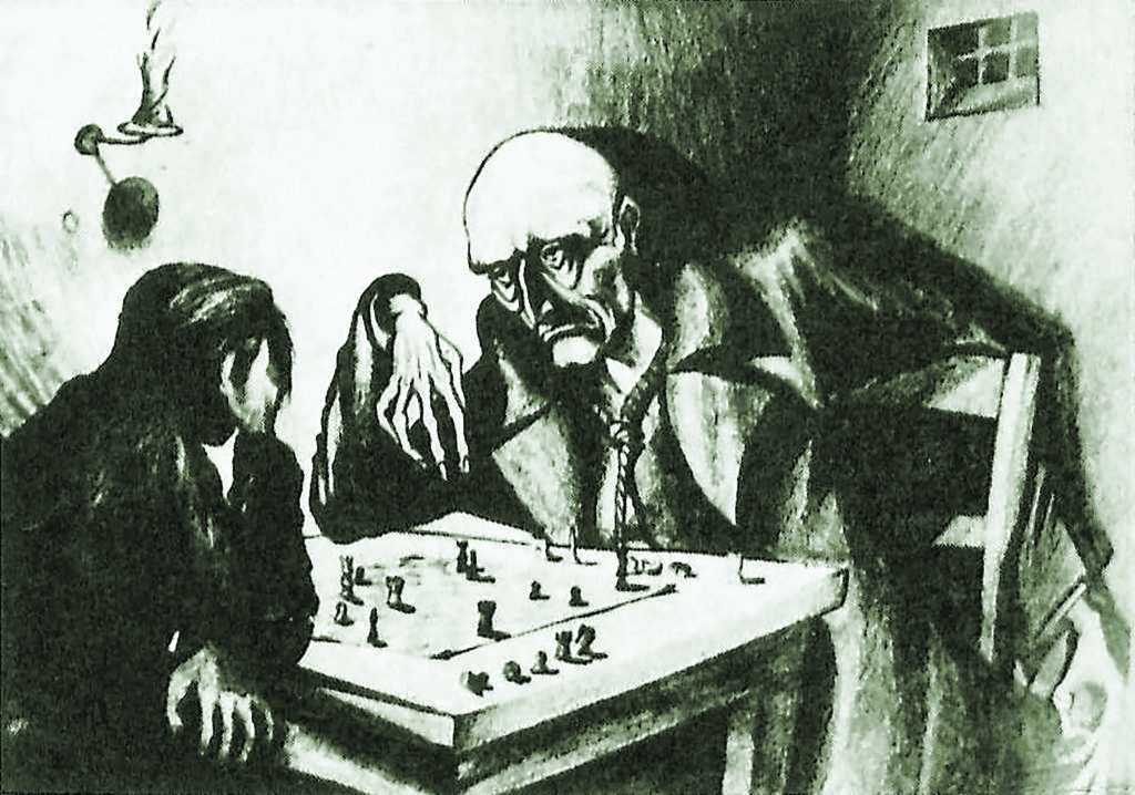 Kusch plays chess with a deathlike figure in another haunting drawing he made just before his execution in Kiel, Germany. (Courtesy of the von Luttitz family)