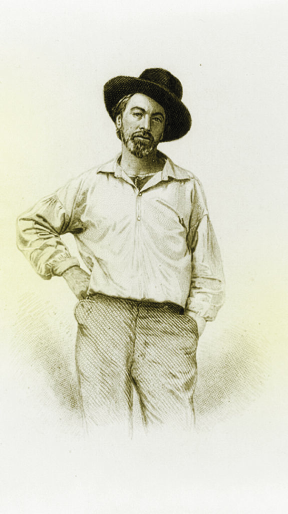 The photo that graced the first edition of Leaves of Grace showed Whitman in workman’s clothes and a casual, almost erotic stance. (Library of Congress)