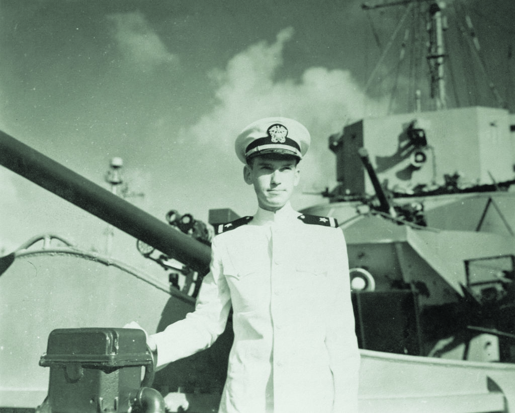Lundeberg aboard the USS Frederick C. Davis shortly before it was torpedoed. (Courtesy of Phil Lundeberg)