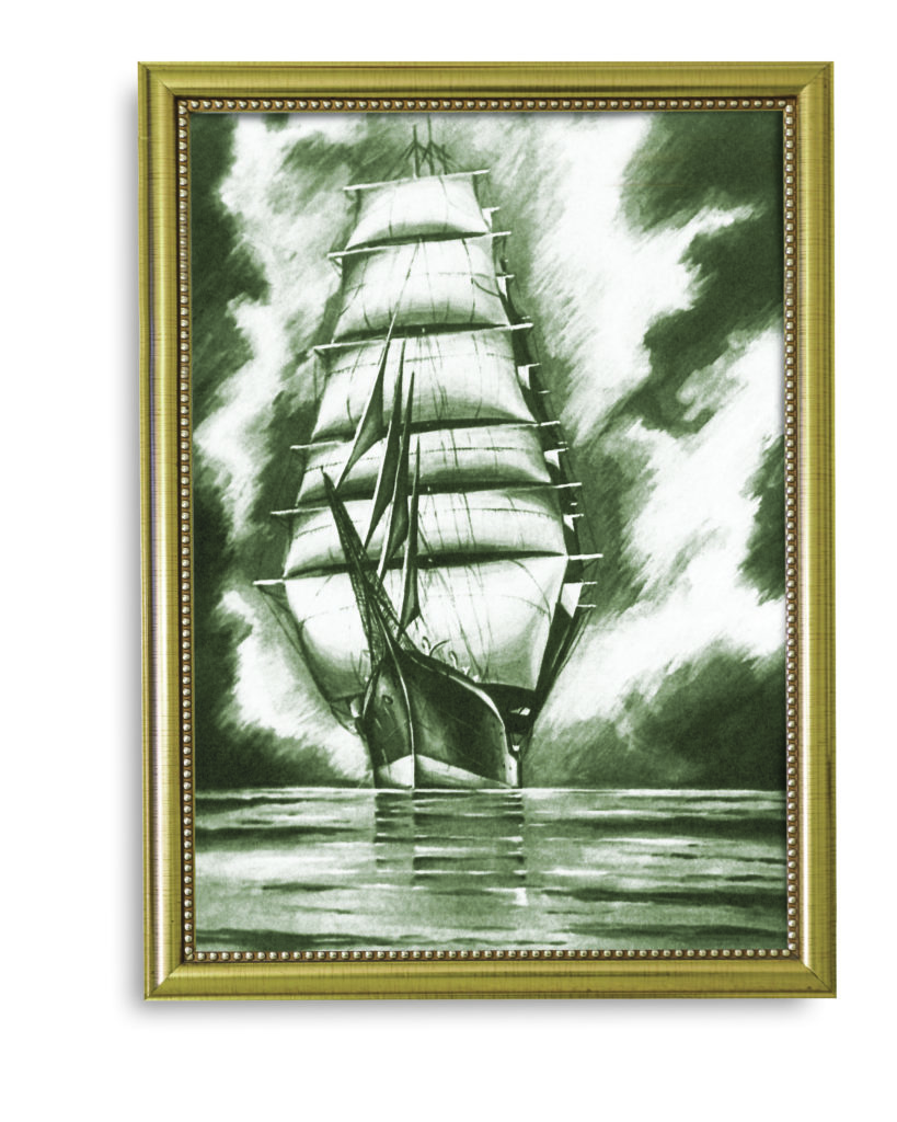 One of Kusch’s most incendiary moves as commander of U-154 was to replace a portrait of Hitler with a drawing he had made of a schooner. (Courtesy of the von Luttitz family)