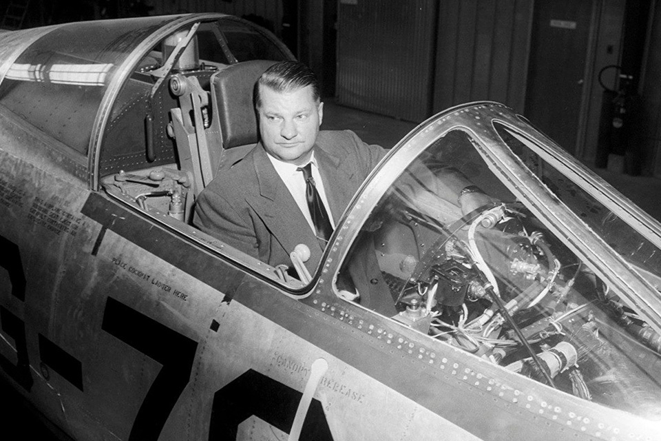 Lockheed’s legendary designer Clarence "Kelly" Johnson, shown in an F-104's cockpit, created an interceptor that sacrificed maneuverability in favor of high speed and high altitude. (Lockheed Martin)