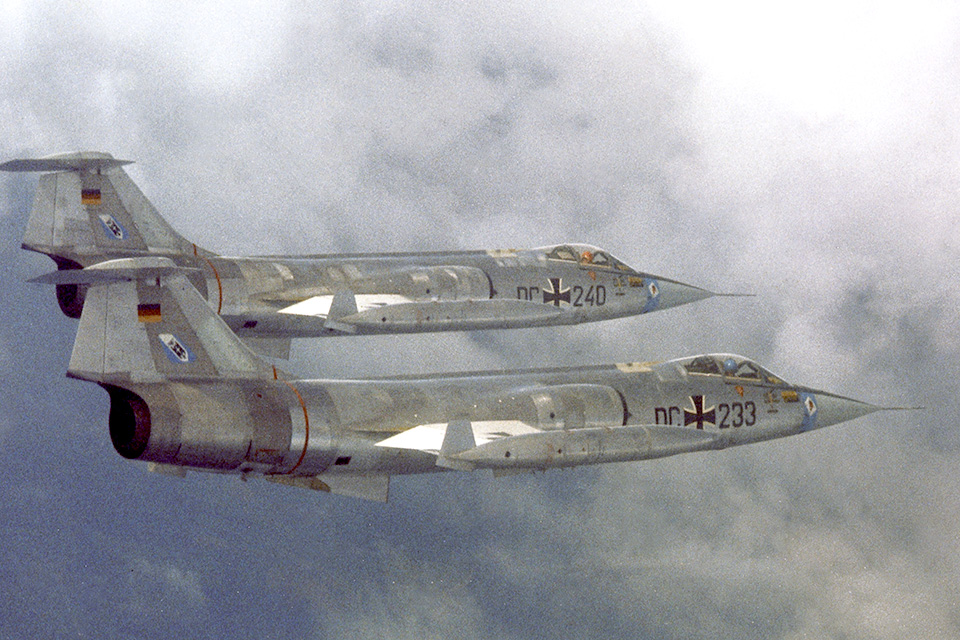 Flying low-level missions with extra fuel tanks and bombs under adverse weather conditions cost the Bundesluftwaffe 30 F-104Gs in 1965 alone. (Courtesy of Wolfgang Muehlbauer)