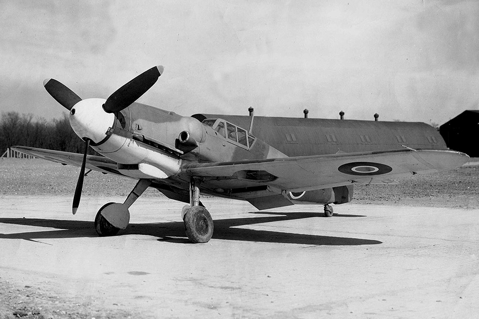 The British evaluated a number of Luftwaffe aircraft, such as this Messerschmitt Me-109G-6 captured in Italy in the summer of 1943. (National Archives)