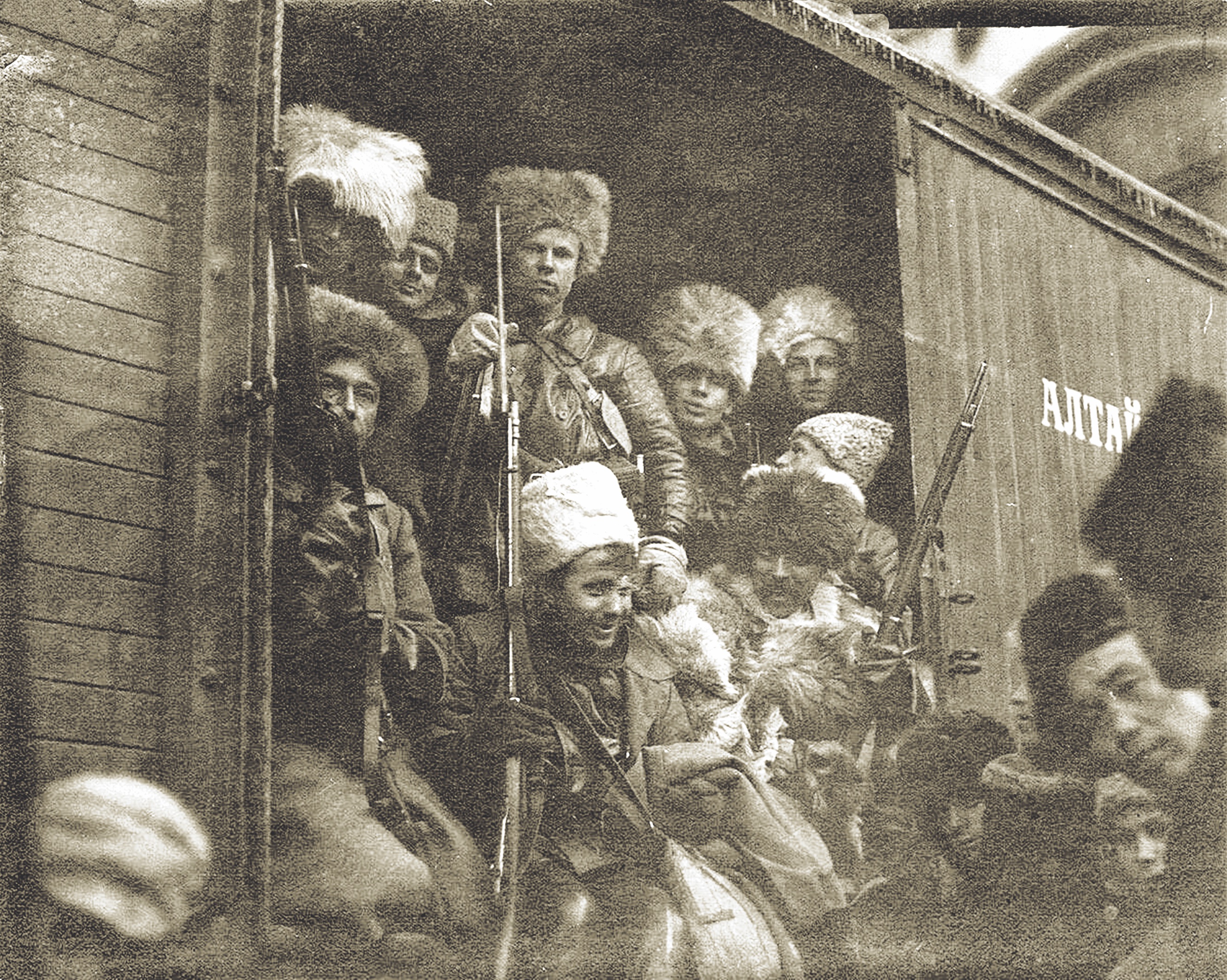 Eichelberger snapped this photo of White Russian soldiers—ostensible allies of the Americans—aboard a train near Romanovka. (Duke University Library)