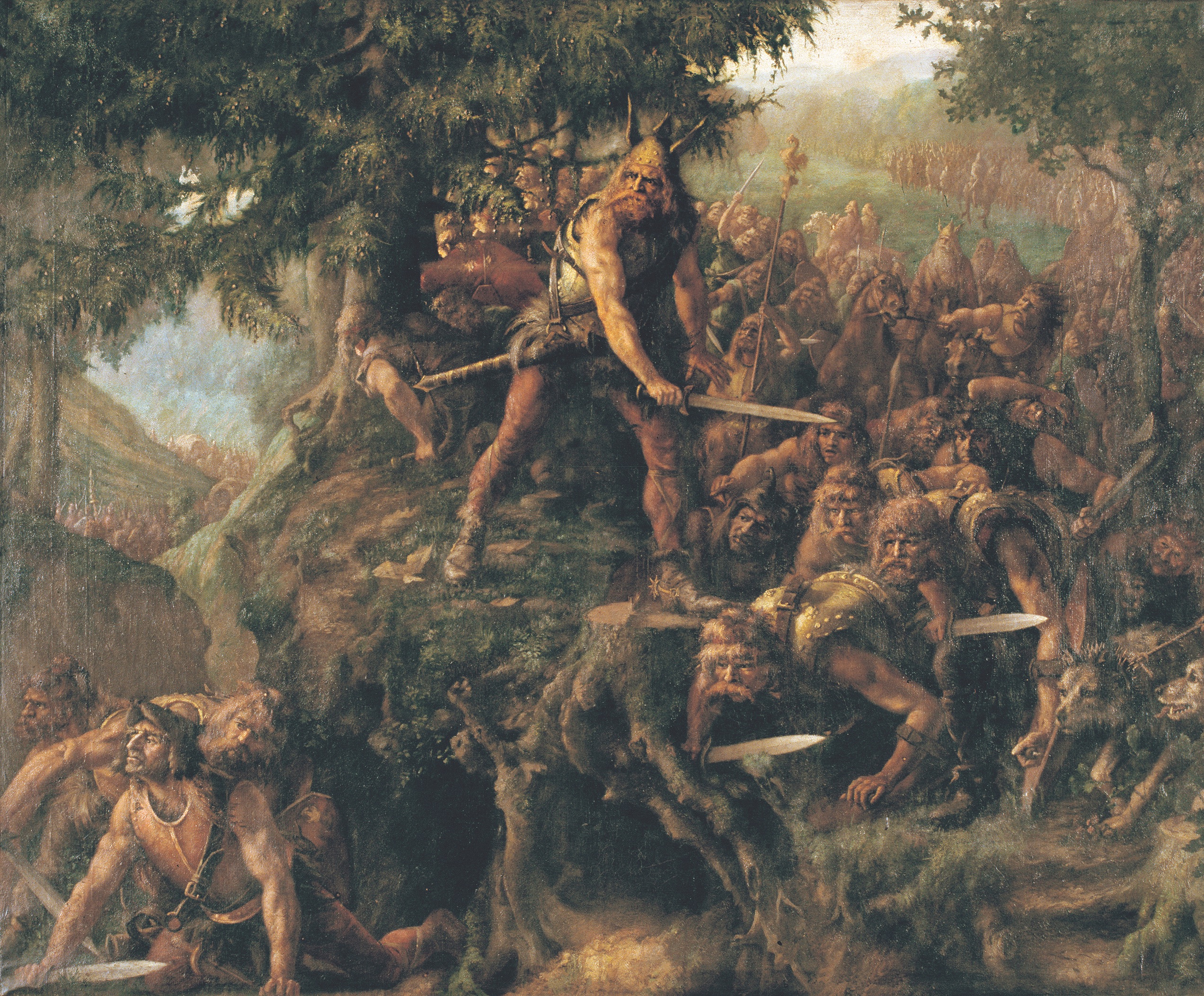 Gallic warriors repulse Roman troops in this fanciful 1894 work. (Musée Des Beaux-Arts De Carcassonne) 