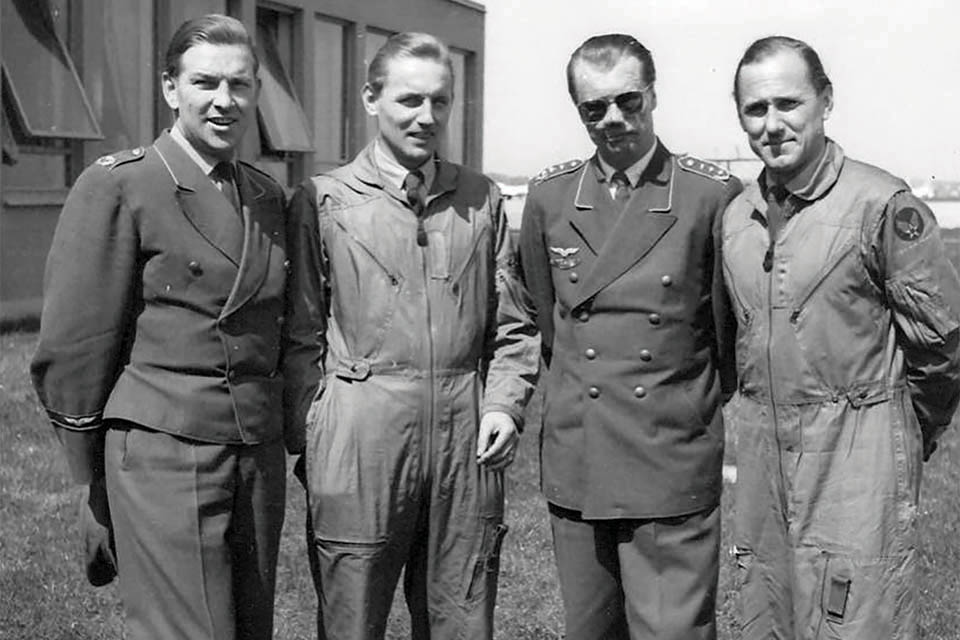 World War II aces who got a second chance in Bundesluftwaffe service included (from left) Gerhard Barkhorn, Erich Hartmann, Johannes Steinhoff and Günther Rall. (Courtesy of Wolfgang Meuhlbauer)