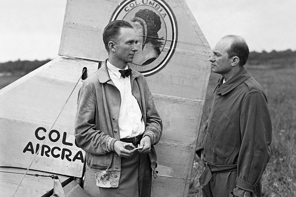 Handpicked to pilot his Bellanca WB.2 'Columbia,' Clarence Chamberlain (left) flew from New York to Berlin, with Levine as a suprise co-pilot. (Ullstein Bild via Getty Images)