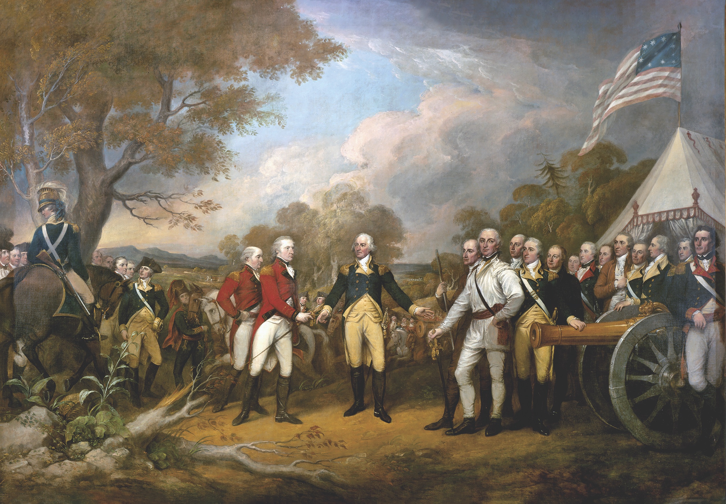 On October 17, 1777, following his demoralizing loss to the Americans at the Battle of Saratoga, Burgoyne surrenders his remaining men and hands his sword to Major General Horatio Gates. (U.S. Architect of the Capitol)