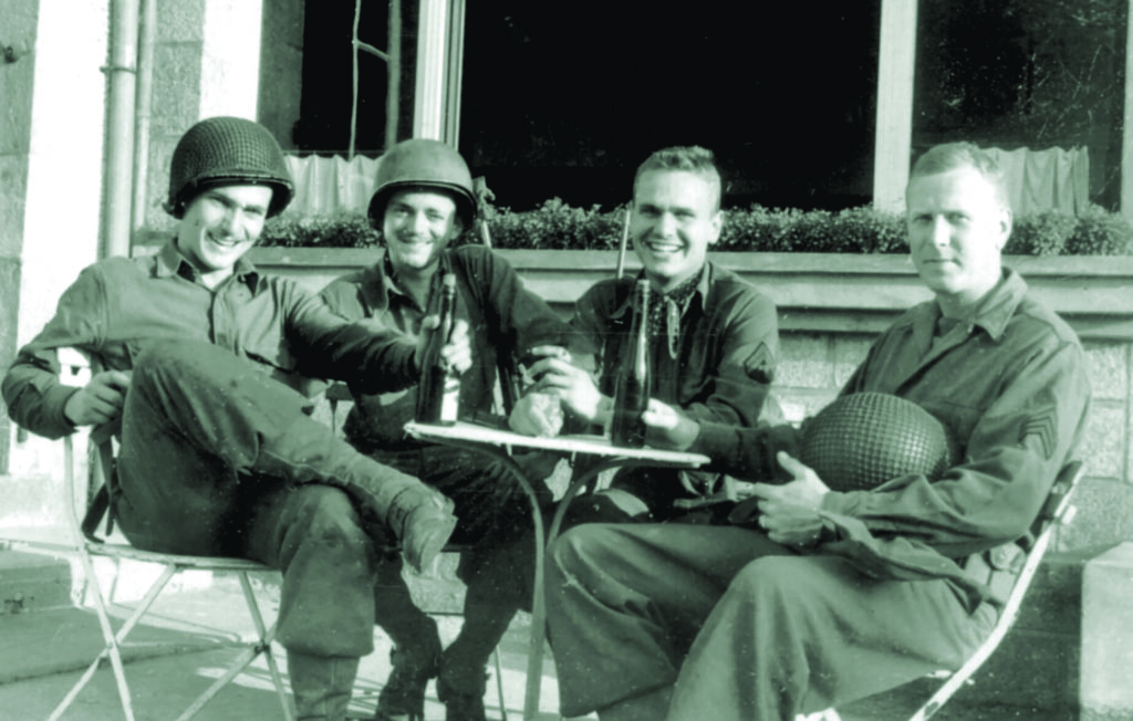 Some of the Ghost Army’s artists went on to worldwide fame—among them photographer Art Kane, abstractionist Ellsworth Kelly, and fashion designer Bill Blass (who re-tailored his uniform so it would fit better), second from right, above. At far left above is Bob Tomkins, author of the pocket-sized diary (previous picture).