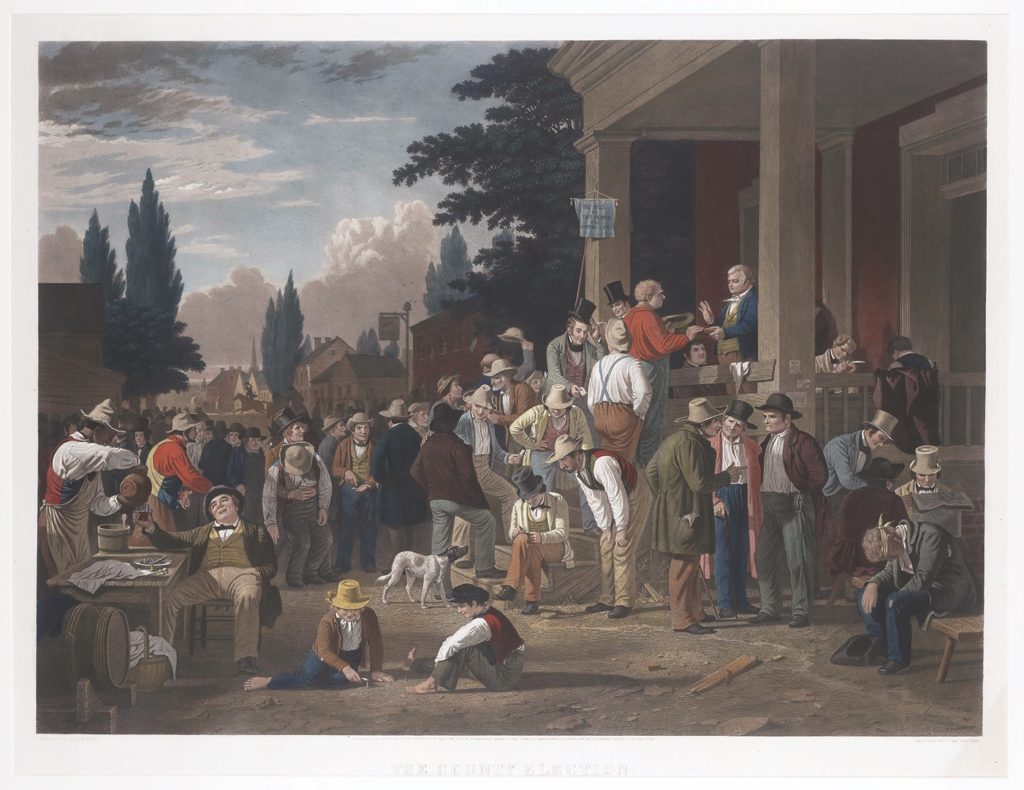 "The County Election" (circa 1854) depicts Election Day 1850 in Saline County, Missouri, when the artist himself was running for a place in the State Legislature. He lost.(The State Historical Society of Missouri)