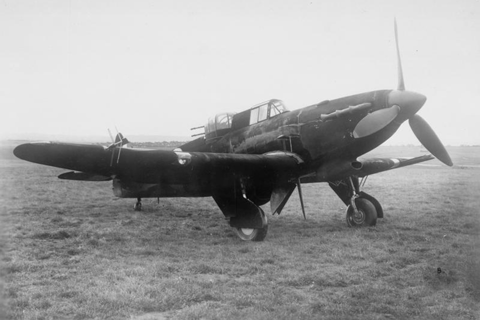 The Defiant Mk.II, equipped with A.I. Mark.VI radar and a more powerful Merlin XX engine, performed admirably as a night fighter. (IWM ATP9780B)