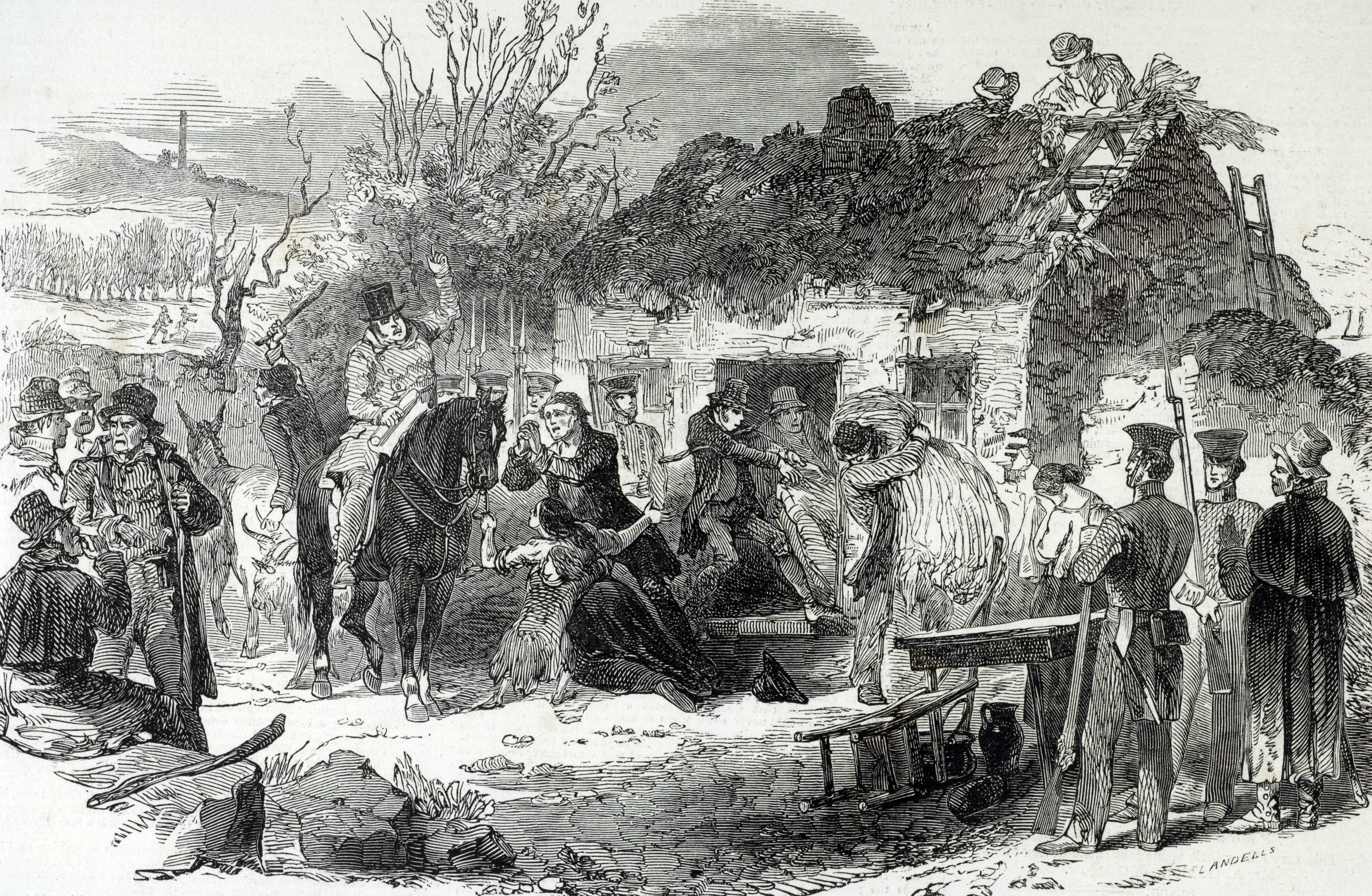 An illustration showing the evictions of peasants during the winter of 1848. (Popperfoto/Getty Images)