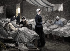 Engraving of Florence Nightingale in the barrack hospital at Scutari, c1880.