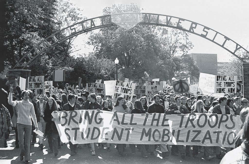 Kent students, many of them active war protesters well before troops were sent to Cambodia, participate in a nationwide demonstration, the Moratorium to End the War, on Oct 15, 1969. (Bettmann/Getty Images)