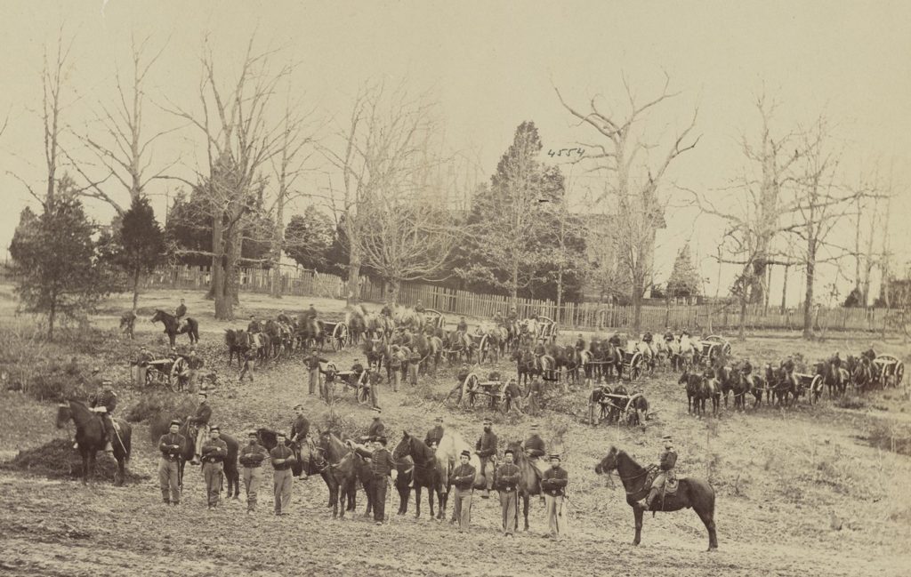 Union artillery horses suffered as much as they calvary mounts, losing shoes and going lame from long hours of travel. (Library of Congress)