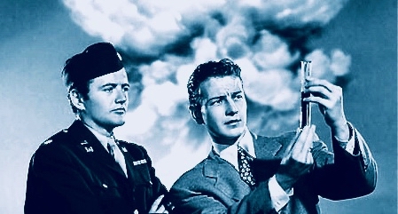 Robert Walker, left, as Colonel Jeff Nixon, and Tom Drake as scientist Matt Cochran. In a melodramatic plot twist, Cochran dies after being exposed the the A-bomb's radioactivity.(MGM/Turner)