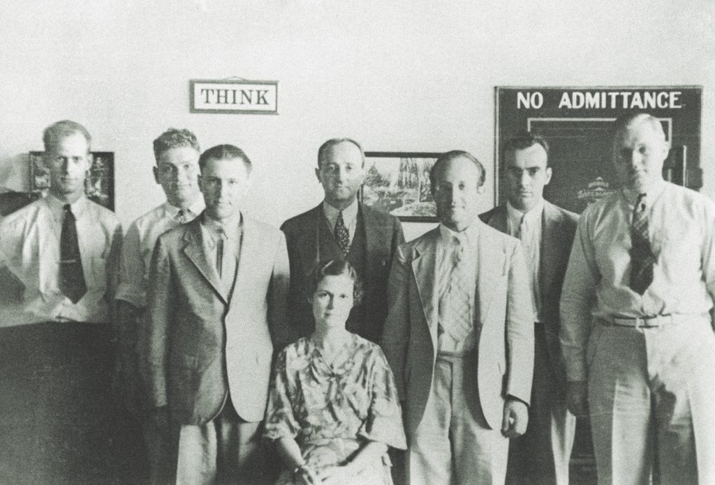By the mid-1930s, Friedman (center) had a team of cryptanalysts working under him at the army’s Signal Intelligence Service; the first to join his team, Frank B. Rowlett, is at far right. (Getty Images) 