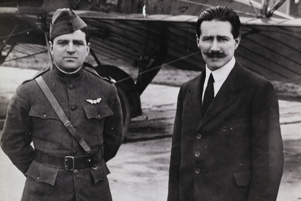 Captain La Guardia (left) poses with pioneering Italian aircraft designer Gianni Caproni. (Bettmann/Getty Images)