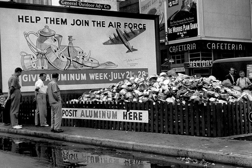 Scrap aluminum piles up during a week-long drive in support of the war effort. (Fox Photos/Getty Images)