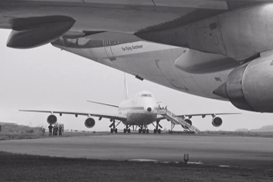 A photograph taken just before the crash shows Pan Am 1736 on the Los Rodeos apron with the KLM 747, "The Flying Dutchman," just in front of it, blocking its way. 
