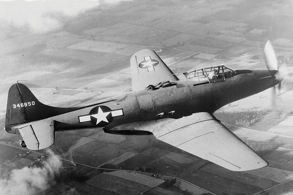 The first of two XP-75 Eagle prototypes flies in early 1944. (San Diego Air and Space Museum )