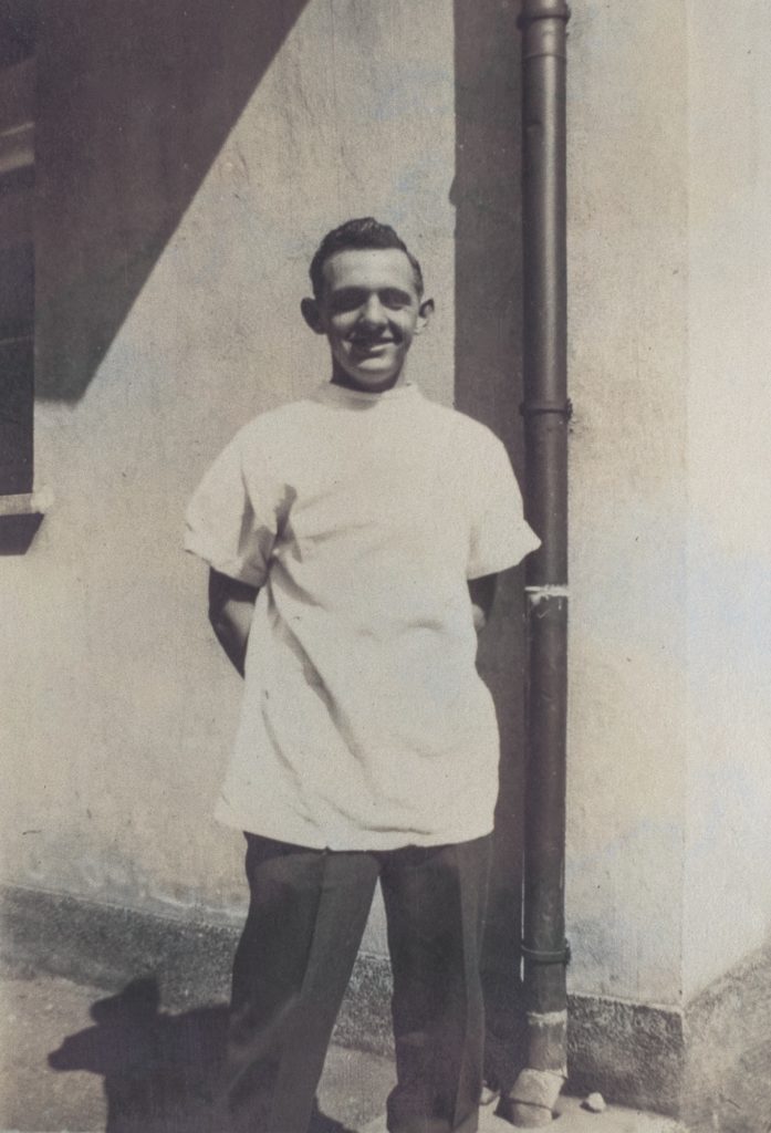 Ed Case as a young man 73 years ago at Sugamo Prison in Tokyo. A dental assistant there, Case tended to prisoners charged with war crimes, while also collecting their autographs. (Courtesy of Edgar W. Case) 