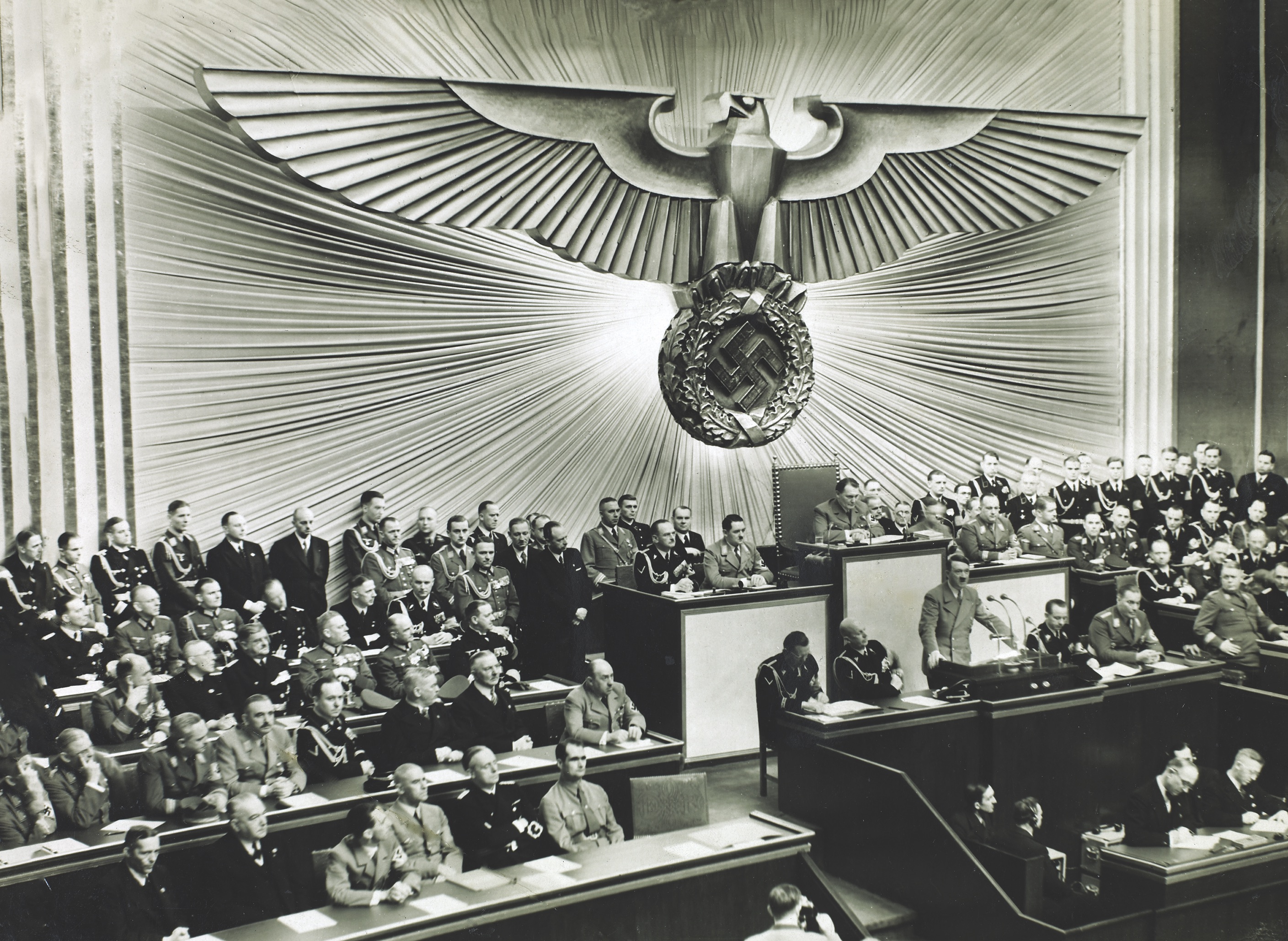 In this speech to the Reichstag on January 30, 1939, German chancellor Adolf Hitler, casting himself as a prophet, warned that another world war would result in“the annihilation of the Jewish race in Europe.” (Arquivo Nacional Collection, Brazil)