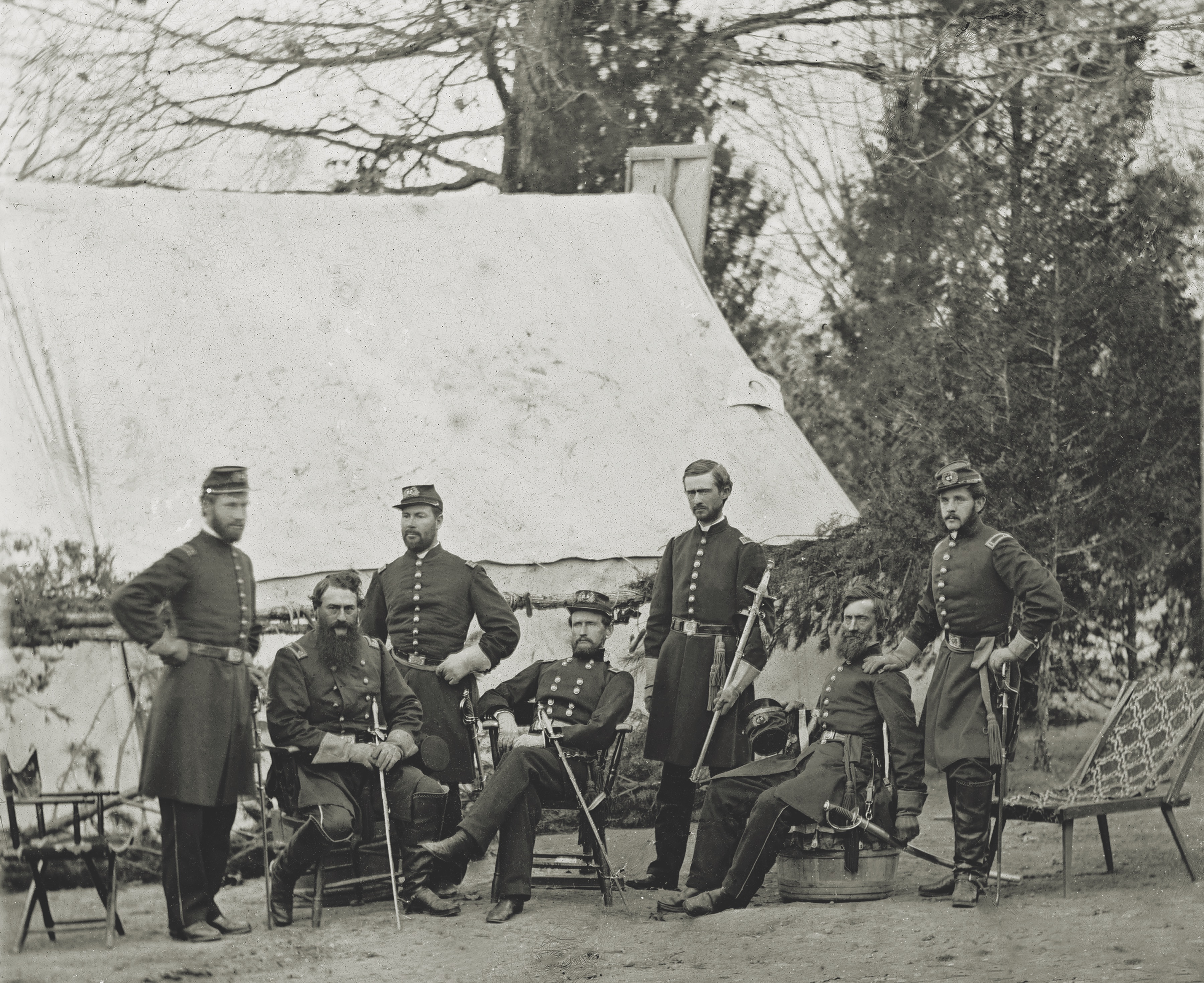 Pickett’s Star-Crossed Counterpart John Peck (seated, center) and officers, early in the war. In 1862-63, Peck had a key role in the Peninsula Campaign and the defense of Suffolk, Va., but was soon shelved by poor health leading the District of North Carolina. (Library of Congress)