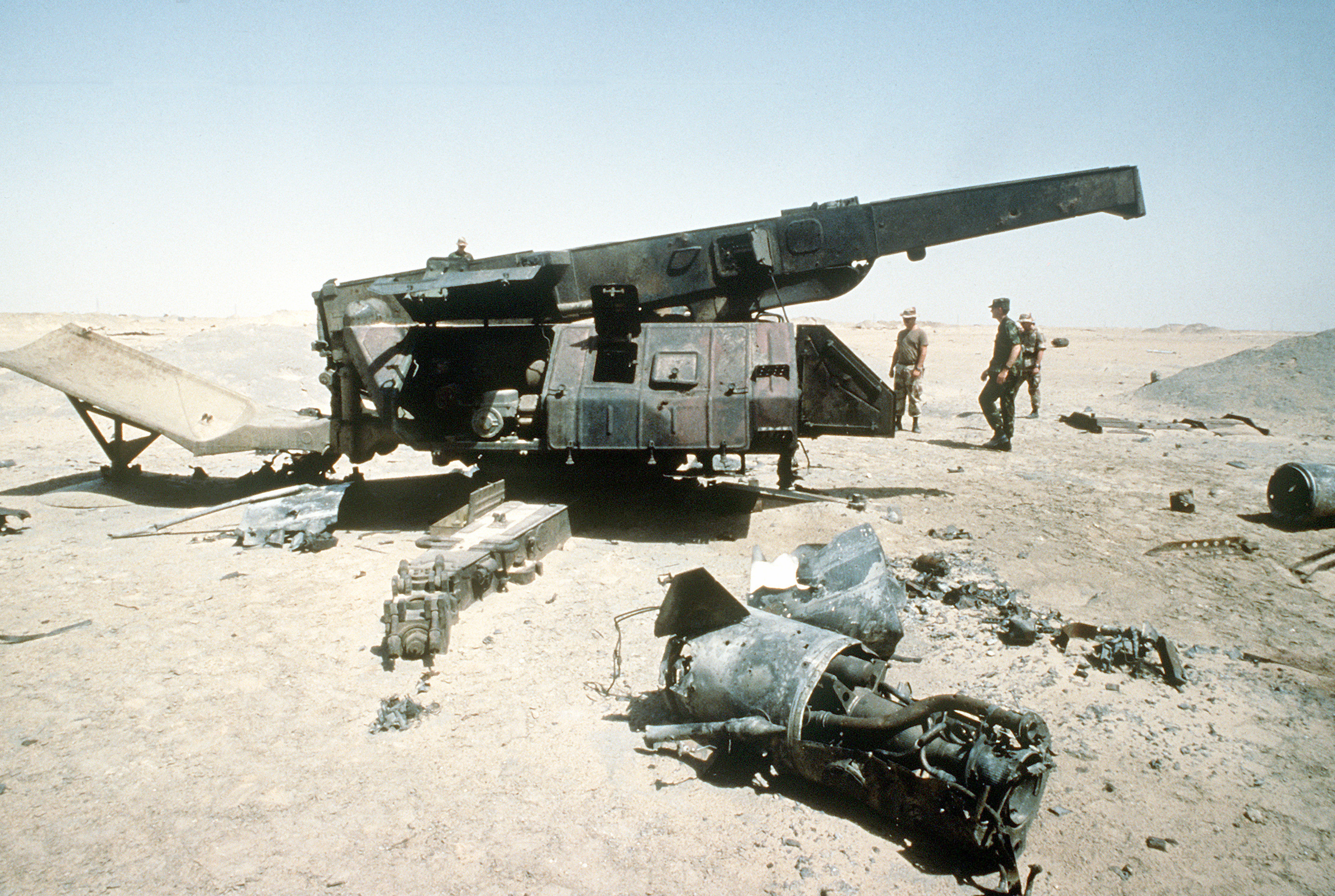 Soldiers examine an SA-2 missile site that was destroyed during Desert Storm. (U.S. Air Force)