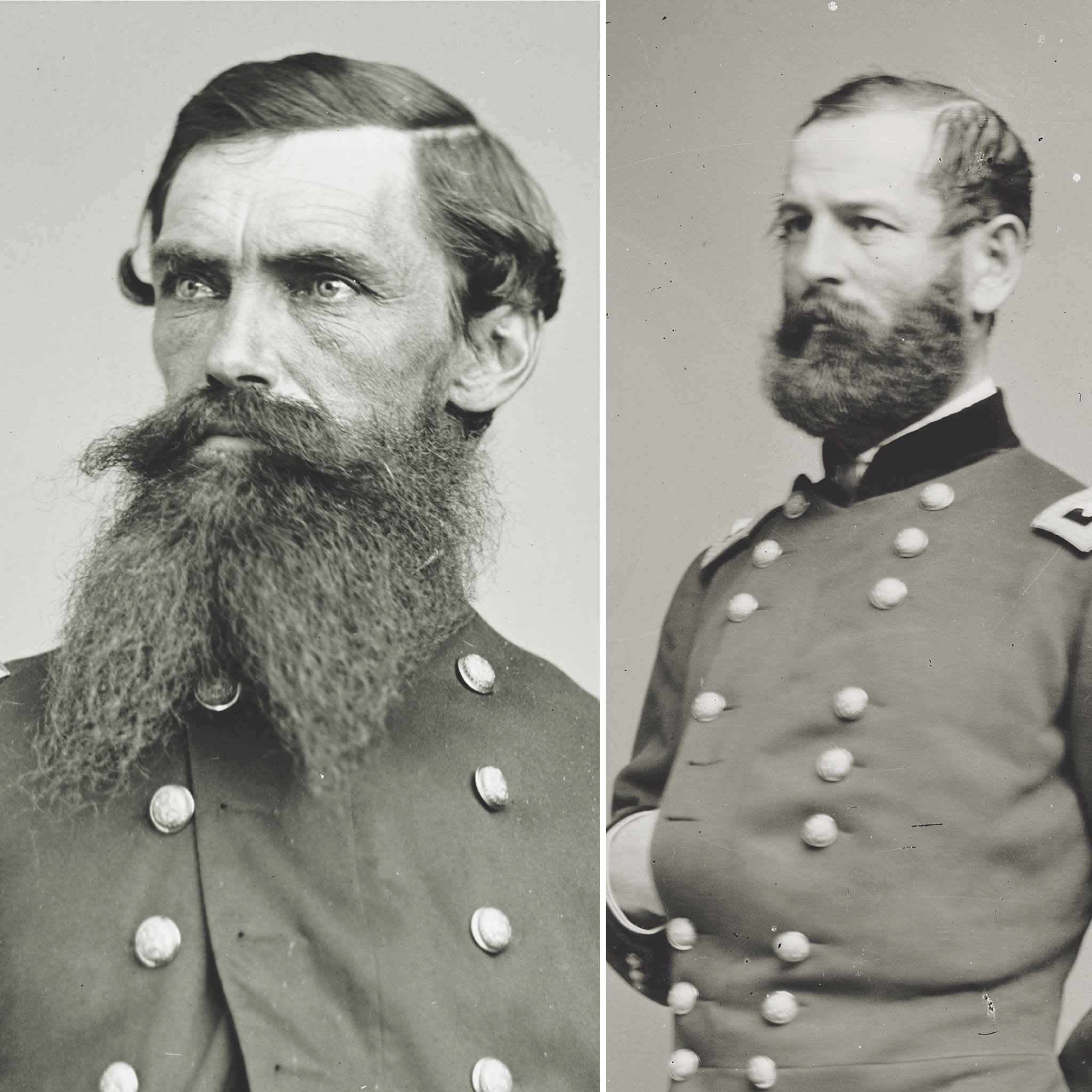 Colonel David H. Strother (left). Maj. Gen. Fitz John Porter (right). (Library of Congress)