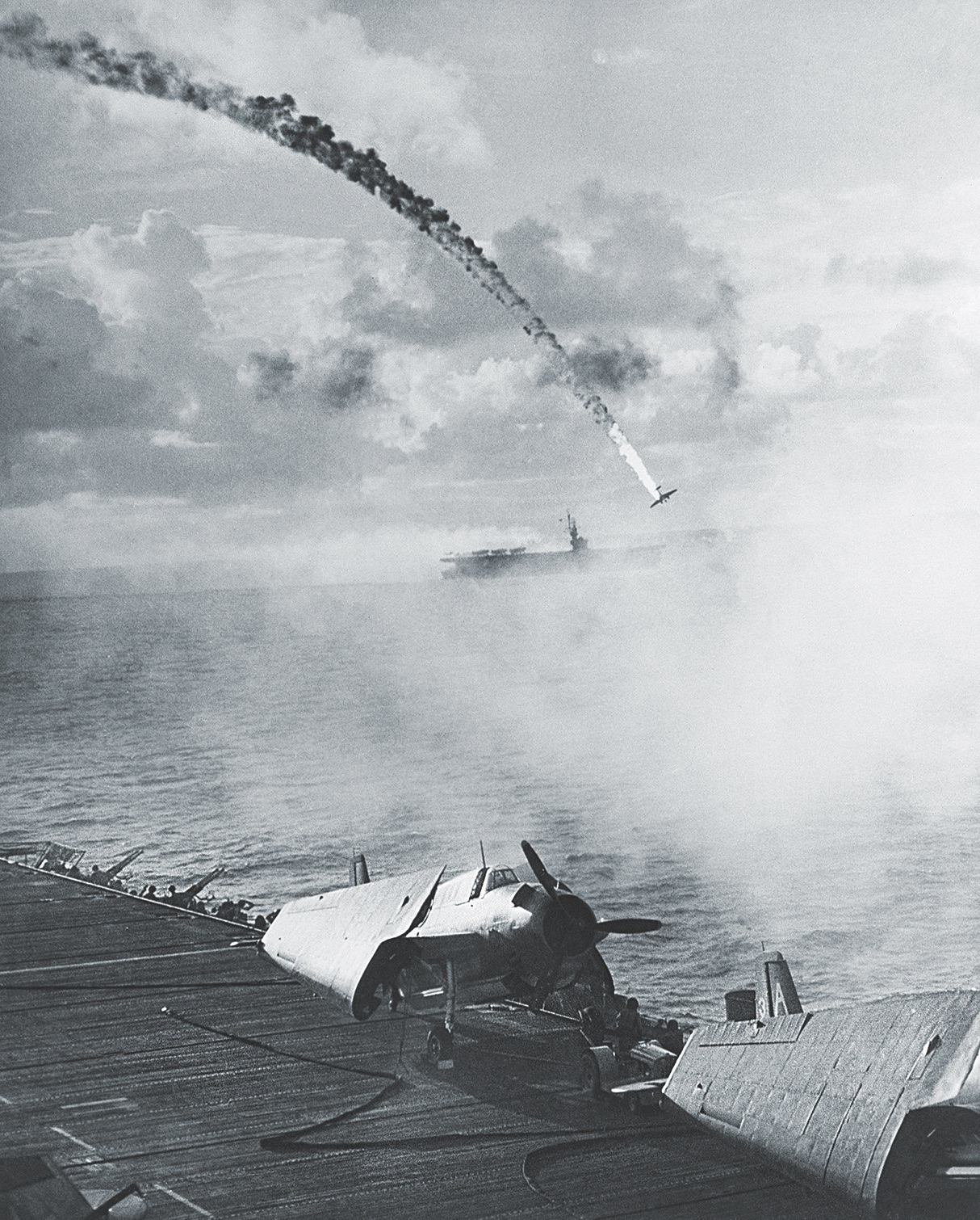 A Japanese fighter shot down over the Pacific. / Naval History & Heritage Command