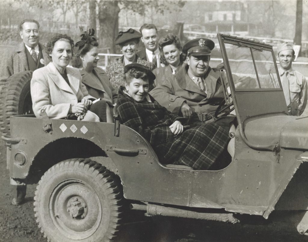 Major Drew Eberson (above, in driver’s seat) was tasked with finding a location for a vast new army staging base. Camp Shanks (below) was soon under construction in rural Orangeburg, N.Y.