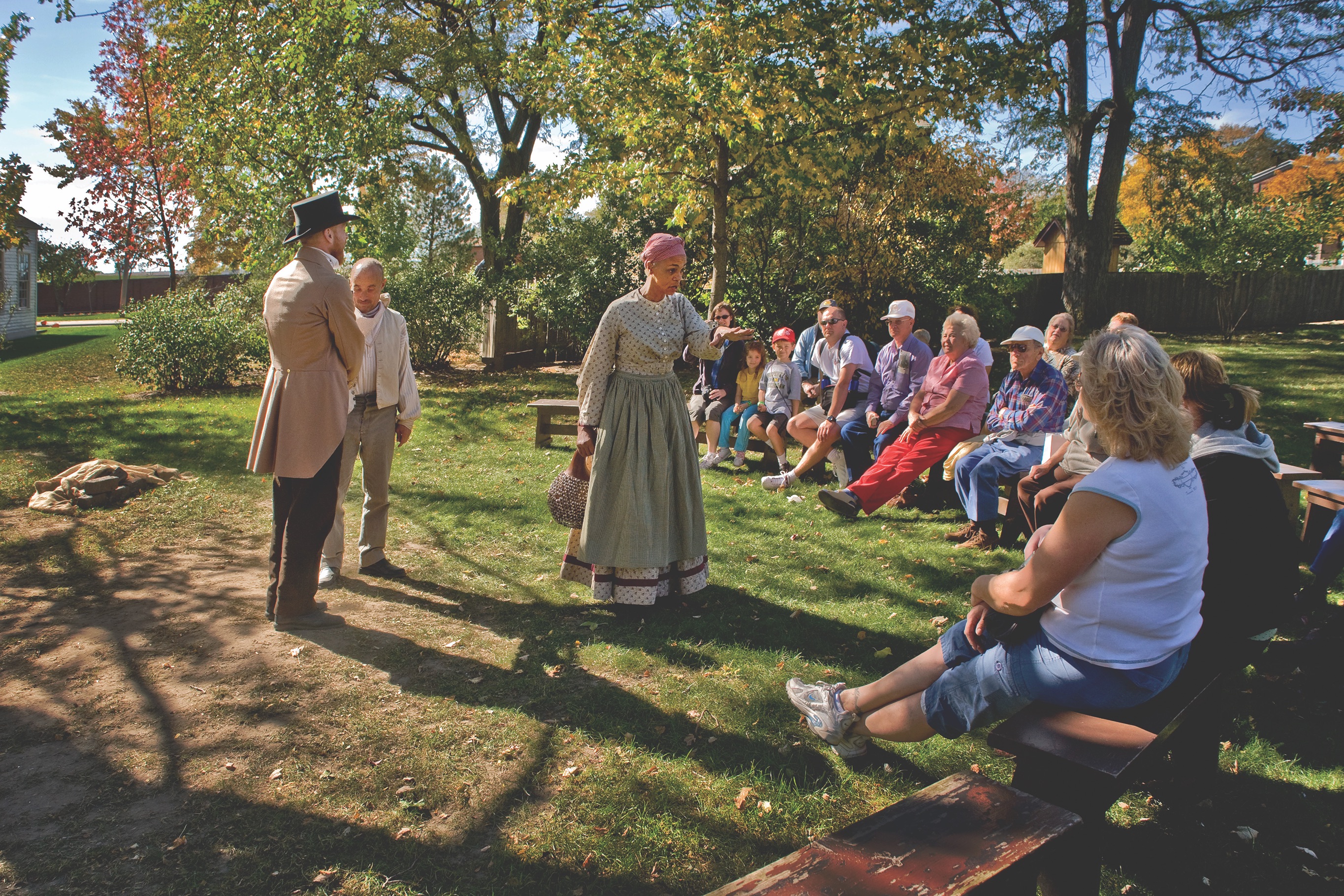 In recent years, living history has taken on a broader approach. Here, African American reenactors offer their perspective to visitors at Greenfield Village in Dearborn, Mich., the country’s “largest outdoor museum.” (Marmaduke St. John/Alamy Stock Photo)