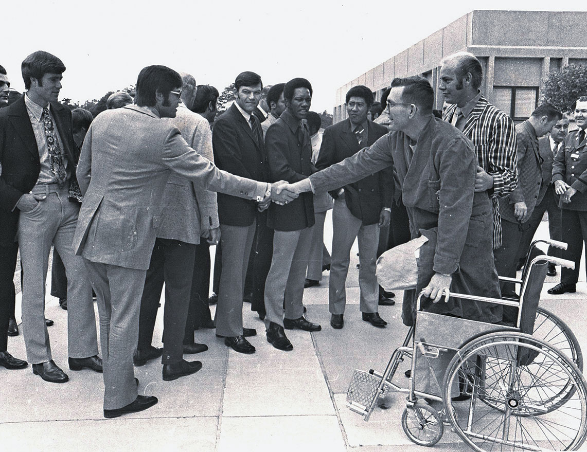 Keith welcomes the Baltimore Orioles to Letterman Army Medical Center in San Francisco in 1971.