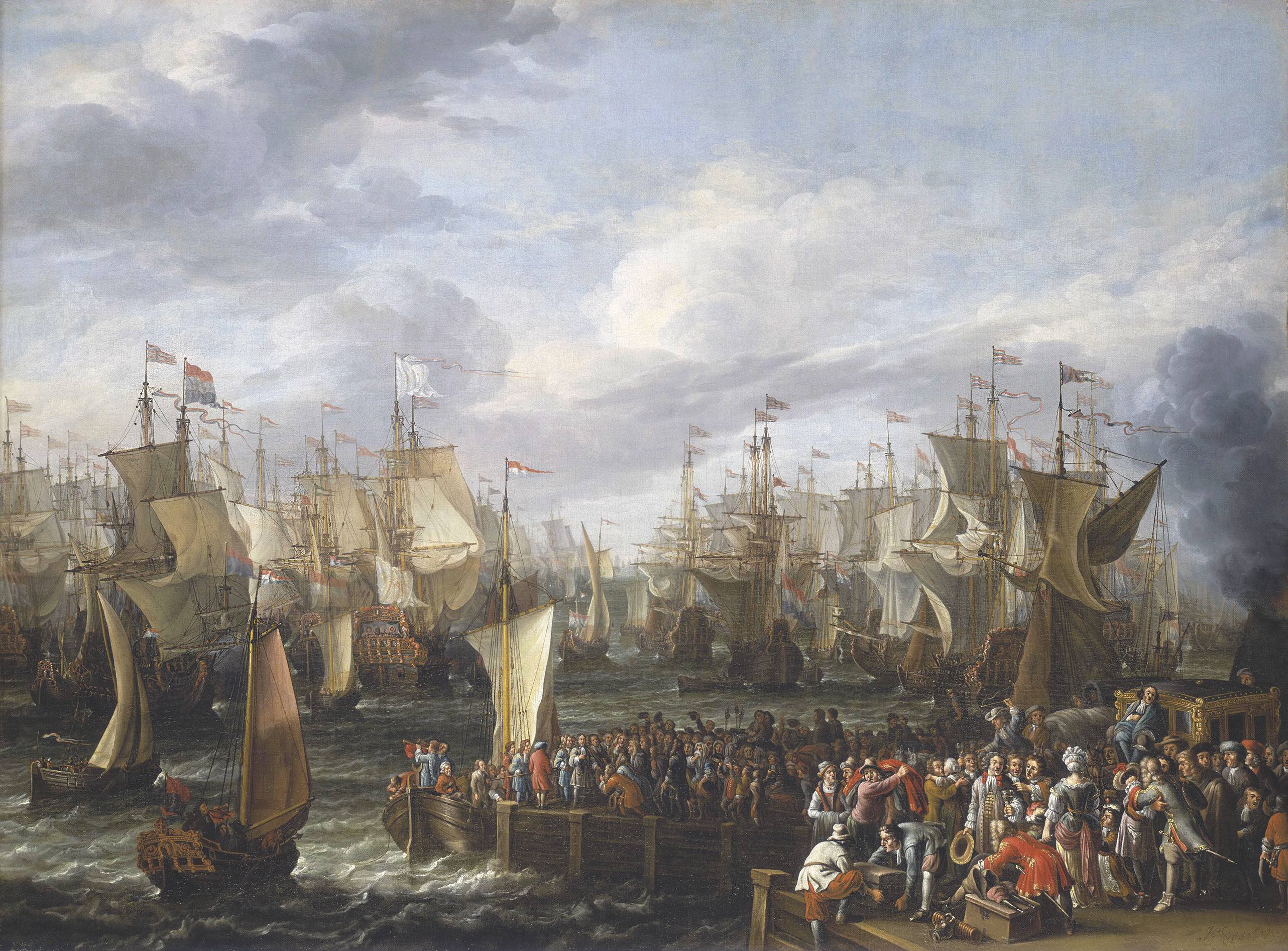 Schomberg and William of Orange prepare to board a Dutch fleet.