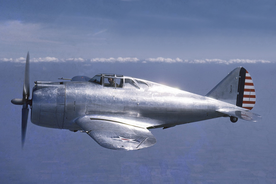The fat fuselage of de Seversky’s P-43 Lancer gave him space to fit a turbocharger aft of the wing trailing edge. That turbo became an important feature of the XP-47B prototype. (Rudy Arnold Collection)