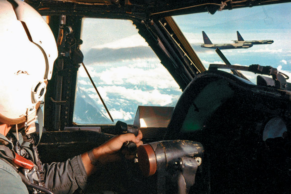 A view from the cockpit of a typical “cell” of B-52Ds. (U.S. Air Force)