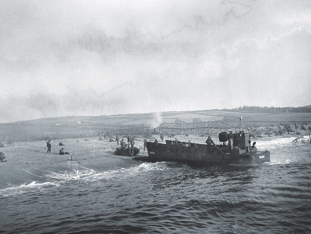 Rowe’s LCM beaches during a training exercise off England’s southern coast. (Courtesy of the National D-Day Memorial Foundation) 
