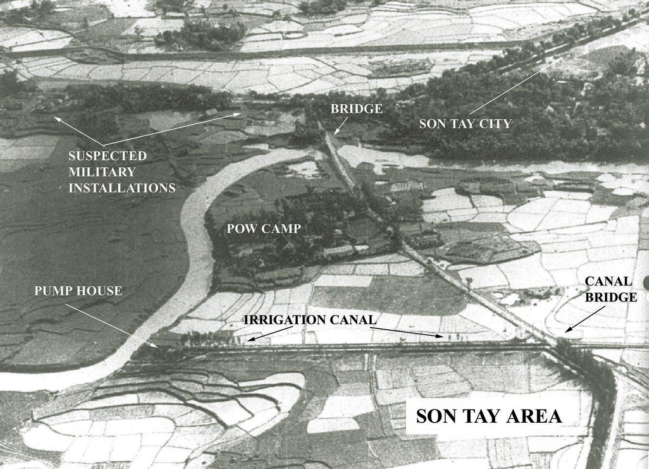 An Air Force reconnaissance photo shows the location of the Son Tay prison camp and the various features of the area around it.  (U.S. Air Force
