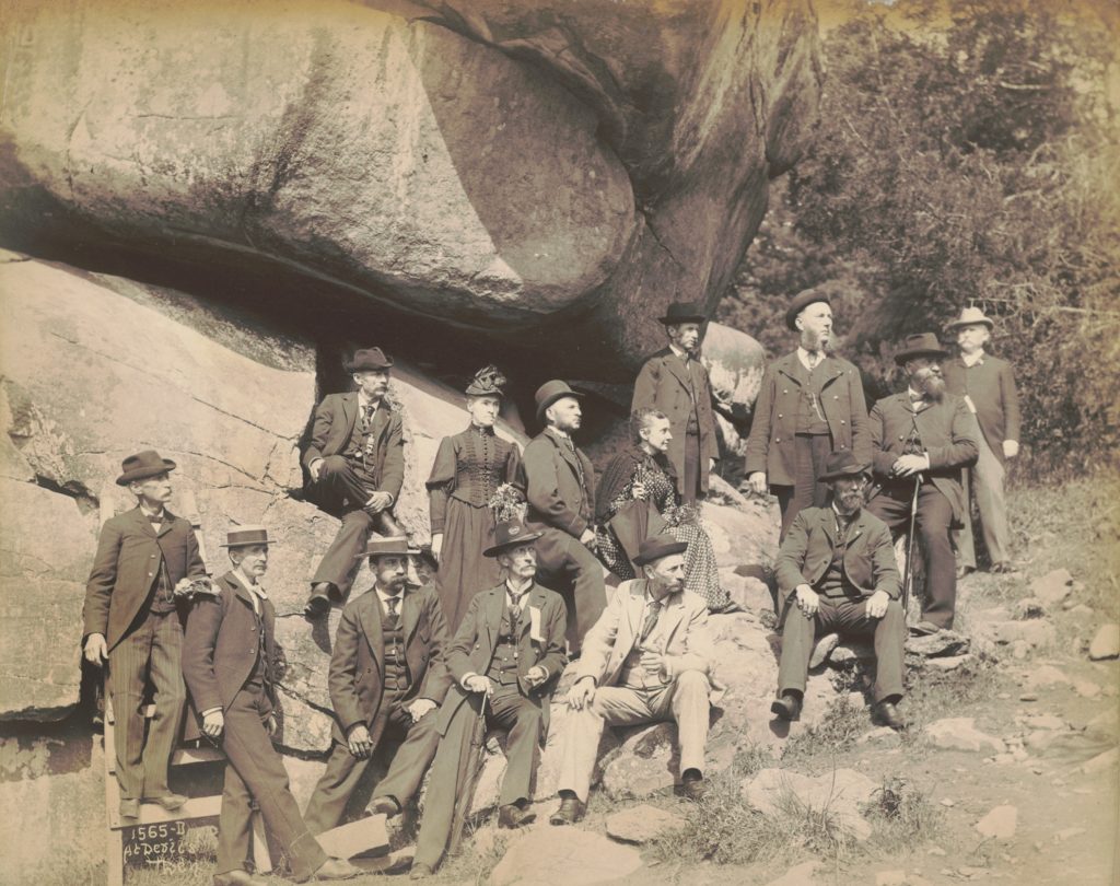 Veterans of the 40th New York pose in Devil’s Den. The 40th, known as the “Mozart Regiment,” was part of Daniel Sickles’ 3rd Corps and fought at the base of Little Round Top. The regiment’s monument stands nearby at the intersection of Crawford and Warren Avenues. (Library of Congress)