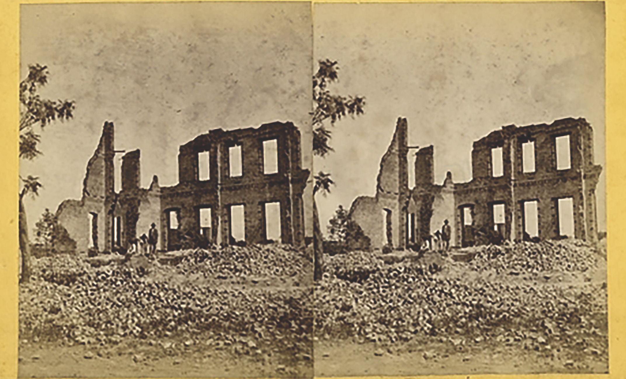A stereoview of the destruction in Jackson by Maj. Gen. William Sherman’s men that caused residents to nickname their torched town “Chimneyville." (Mississippi Department of Archives and History)