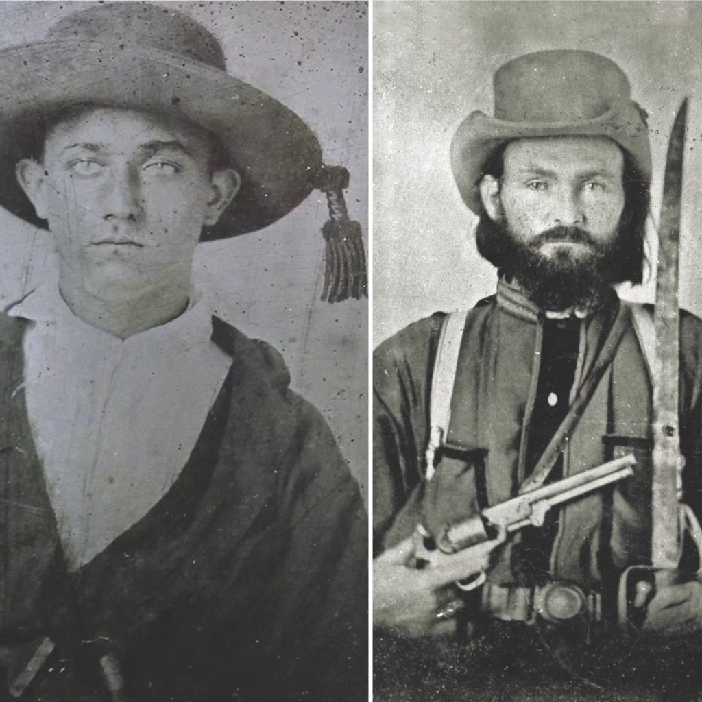 General Robert E. Lee reportedly made the statement above when he saw the Texas Brigade approach at the Battle of the Wilderness. Here are a few of the officers and enlisted men who earned Lee’s trust, even if one did appropriate fancy drapery tassels to trim out his hat. From left, Albert Arthur Allison, 5th Texas; Edward Currie, 1st Texas. (Historical Research Center, Texas Heritage Museum, Hill College, Hillsboro, Texas)
