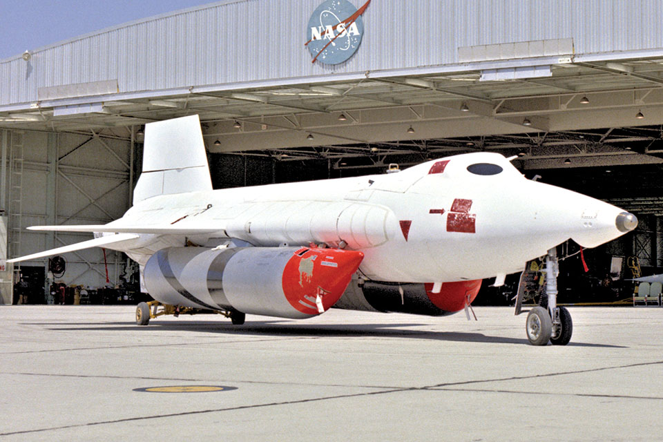 After extensive modifications, the X-15A-2 was first covered in a pink protective coating and finally in a white sealant. (NASA)
