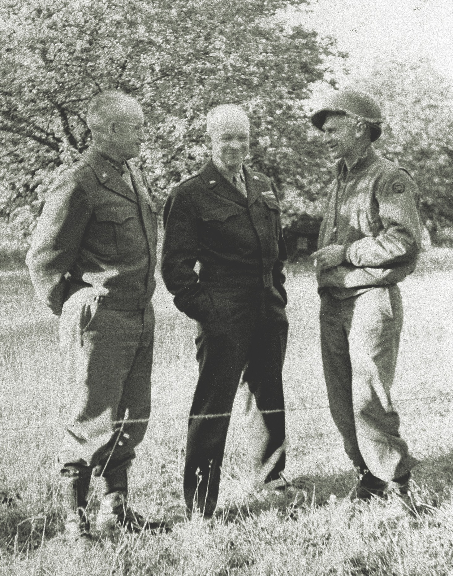 Pyle with General Dwight D. Eisenhower and Lieutenant General Omar Bradley in Normandy in July 1944. (Associated Press)